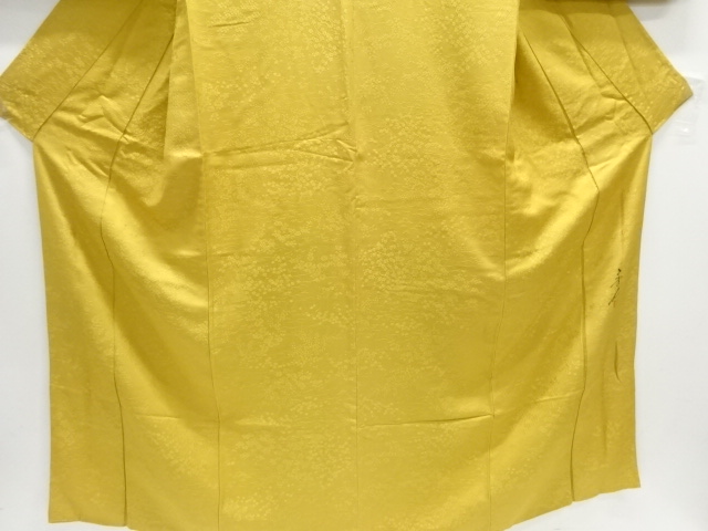  浅井青仁作　家屋に草花模様織り出し一つ紋色無地着物